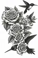 two Pennie's and a hummingbird and a rose and the constilation delphinus  tattoo design idea