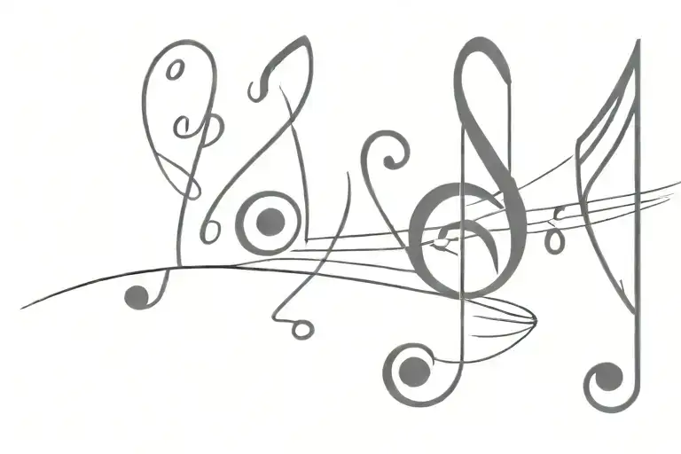 Treble clef and staves, with the letters p, j and l placed on it as music notes tattoo design idea