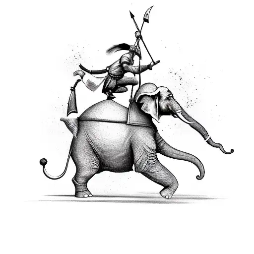 Sikh warrior jump attacking a elephant using his spear tattoo design idea