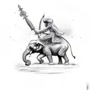 Sikh warrior jump attacking an elephant using his spear tattoo design idea