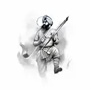 sikh warrior ran and jump attack with spear tattoo design idea