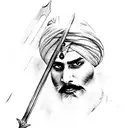 sikh warrior ran and jump attack with spear tattoo design idea