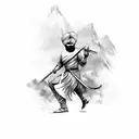 sikh warrior ran and jump attack with spear tattoo design idea