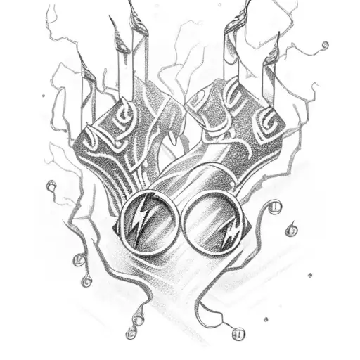 An intricately designed brass knuckle surrounded by lightning bolts tattoo design idea