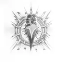 An intricately designed brass knuckle surrounded by lightning bolts tattoo design idea