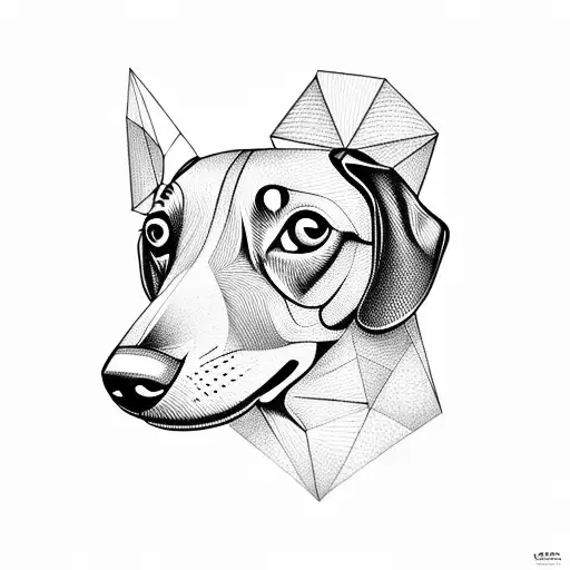 Geometric dachshund face with a blackberry fruit cartoon tattoo design idea