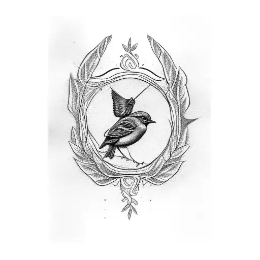3 little birds on a bay leaves crown  tattoo design idea