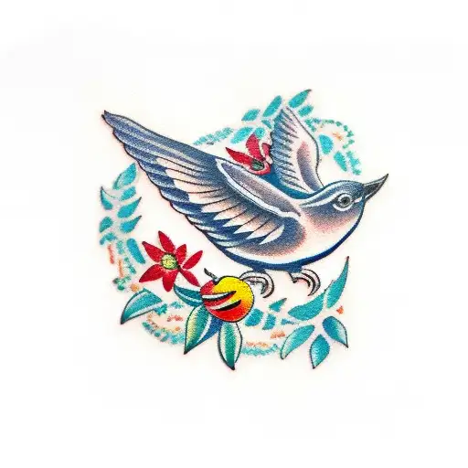 3 little birds on a bay leaf crown  tattoo design idea