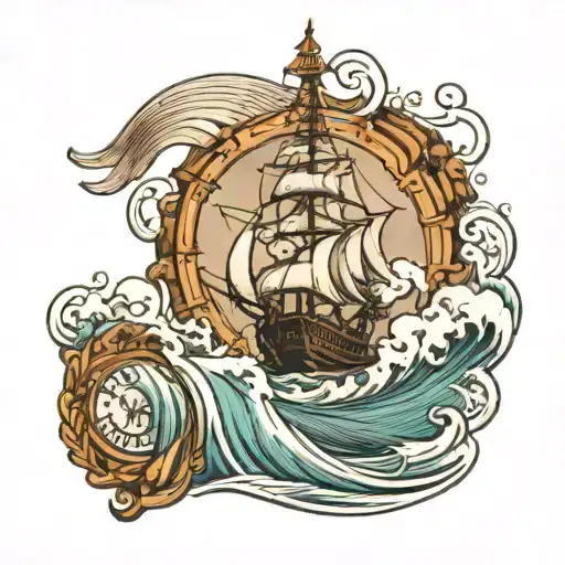 sic parvis magna with waves crashing in the background tattoo design idea