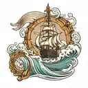 sic parvis magna with waves crashing in the background tattoo design idea
