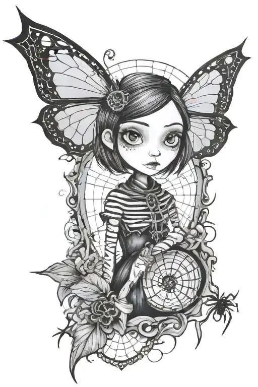 Coraline and spiderwebs tattoo design idea