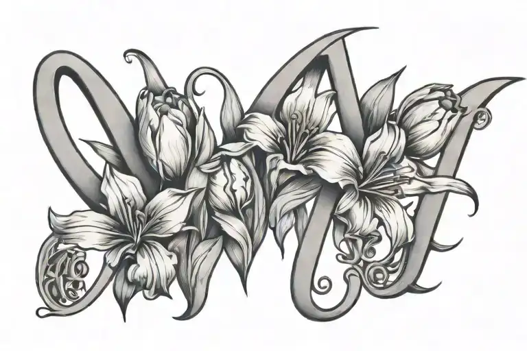 alphabet with three tulips tattoo design idea