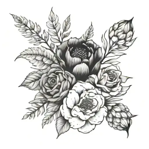 Birth Flower bouquet january march may june july november birth flowers tattoo design idea