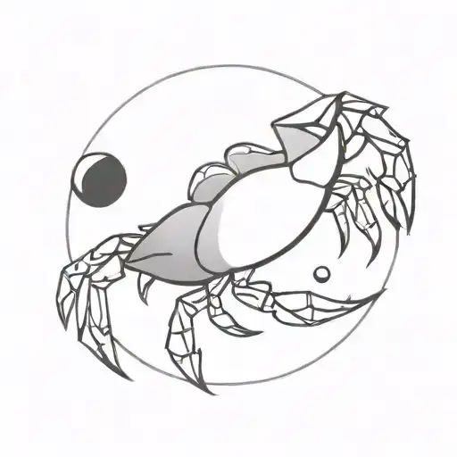 An abstract design combining the shape of a crab with the different phases of the moon in a black and grey palette tattoo design idea
