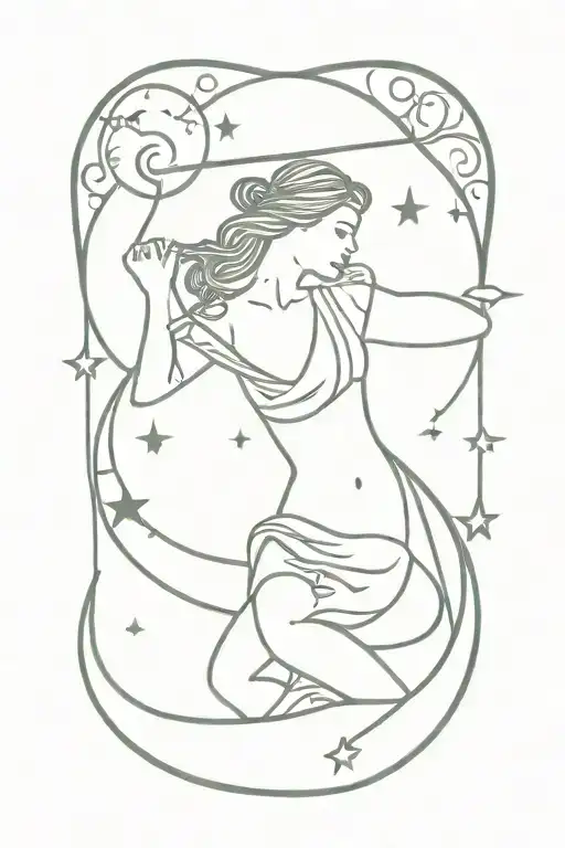 sagittarius with books, moon, lace patterns tattoo design idea