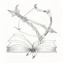 An intricate bow and arrow design with a book open at the center tattoo design idea