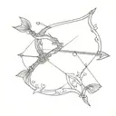 An intricate bow and arrow design with a book open at the center tattoo design idea