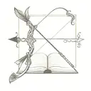 An intricate bow and arrow design with a book open at the center tattoo design idea