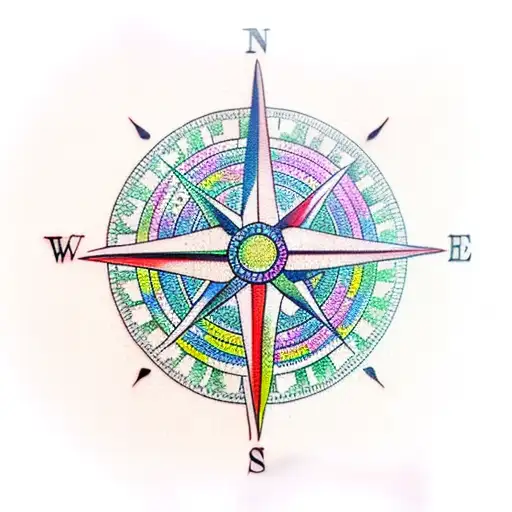 A realistic compass surrounded by colorful tropical flowers tattoo design idea
