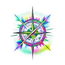 A realistic compass surrounded by colorful tropical flowers tattoo design idea