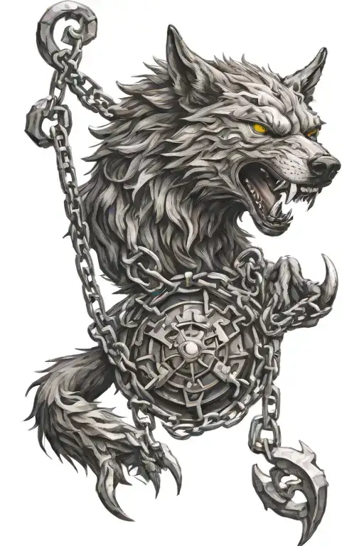 The wolf fenrir chained up tattoo design idea