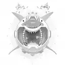 A robotic shark with various futuristic gadgets, representing the intersection of future and hobby tattoo design idea