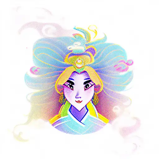 mulan long hair colorful tattoo design idea