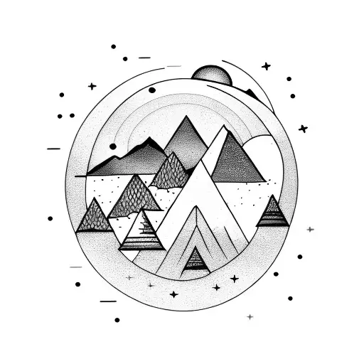 mountain outline with crescent moon in background and constellations  tattoo design idea