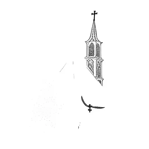 a church tower tattoo design idea