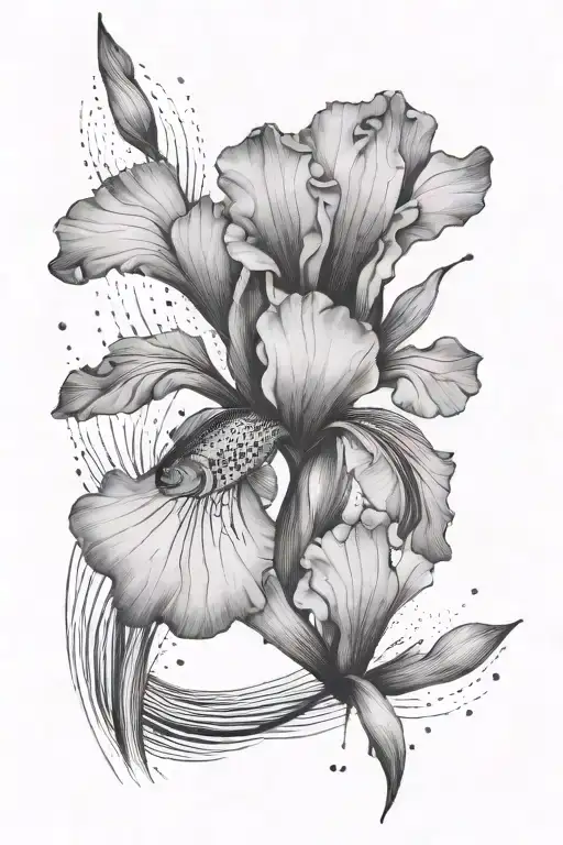 iris water dots bass fish tattoo design idea