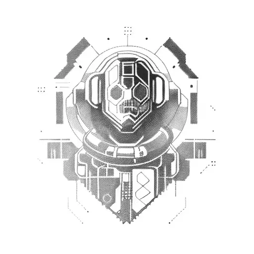 A futuristic cyborg gamer with a pixelated heart tattoo design idea