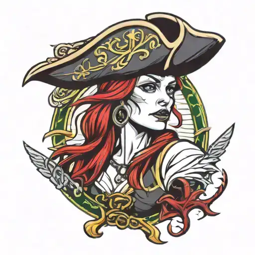 female pirate red hair Celtic  tattoo design idea