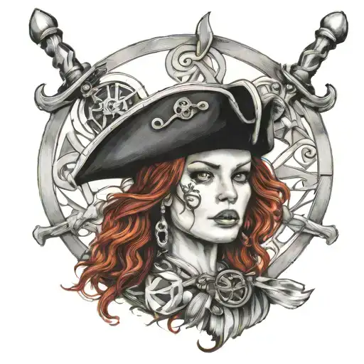female pirate red hair Celtic  tattoo design idea