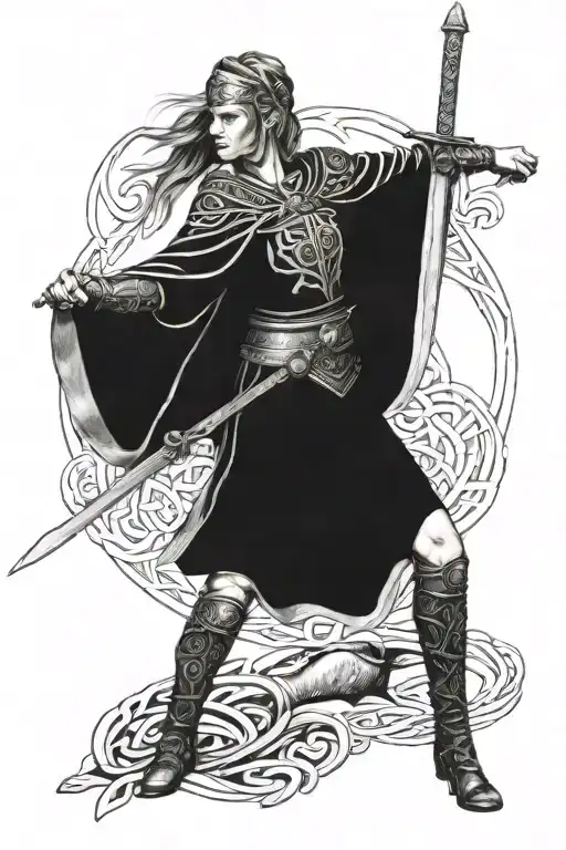 female Celtic warrior wielding a sword tattoo design idea