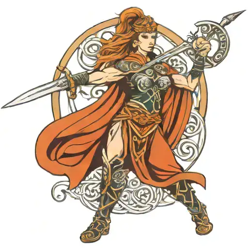 female Celtic warrior wielding a sword tattoo design idea