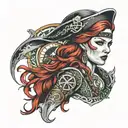 female pirate red hair Celtic full body  tattoo design idea