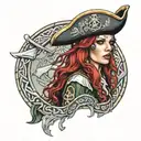 female pirate red hair Celtic full body  tattoo design idea