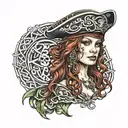 female pirate red hair Celtic full body  tattoo design idea