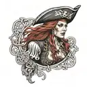 female pirate red hair Celtic full body  tattoo design idea