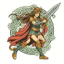 female Celtic warrior wielding a sword tattoo design idea