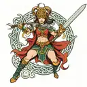 female Celtic warrior wielding a sword tattoo design idea