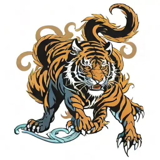 TIGER AND DRAGON IN THE tattoo design idea