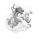 A sleeve with a samurai and clouds and lighting with a dragon and letters spelling last name "Pham".  tattoo design idea
