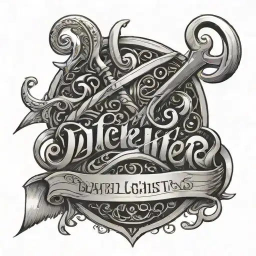 Incorporate your daughter's name in a stylized black-grey script intertwined with blacksmithing tools tattoo design idea