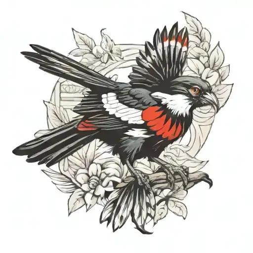 australian flying magpie red eyes looking tattoo design idea