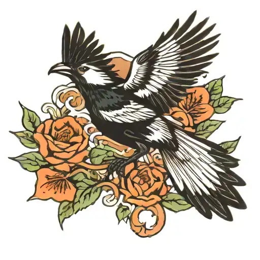 swooping magpie flying tattoo design idea