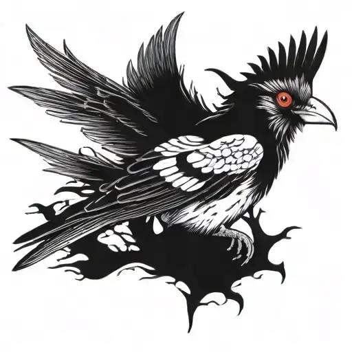 australian flying magpie red eyes looking tattoo design idea