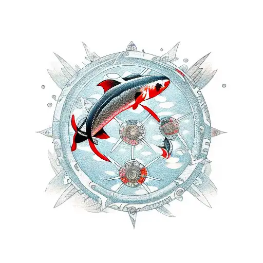 ssr stark shark wheel with koi fish japanese style tattoo design idea