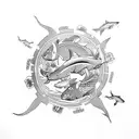 ssr stark shark wheel with koi fish japanese style tattoo design idea
