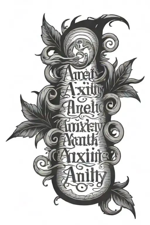 anxiety text thorn shape surrounded tattoo design idea